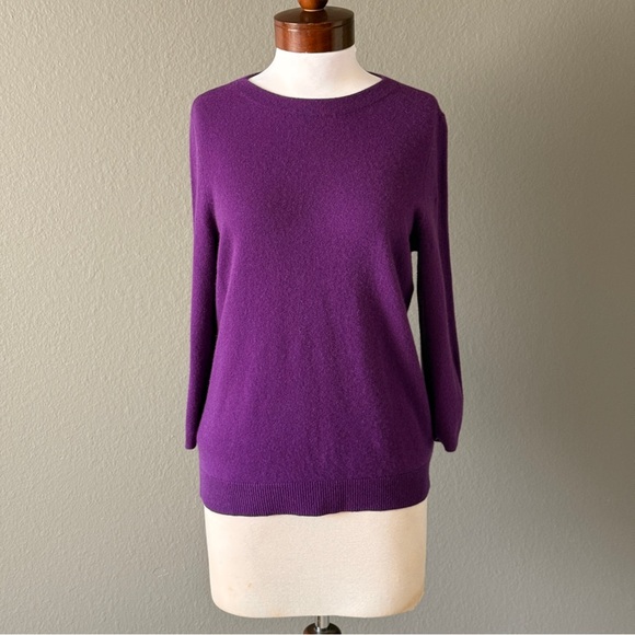 Talbots Audrey 100% Cashmere Sweater Dark Plum Purple Heather Pullover Sz Large - Picture 3 of 8